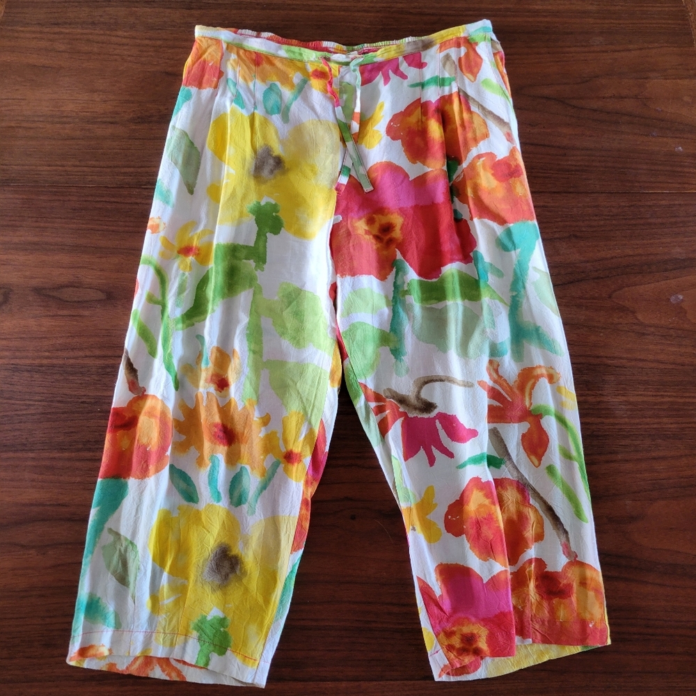 Jams World Top Pants Set Button Shirt Wide Leg Colorful Floral Farkas Womens L - Picture 8 of 12
